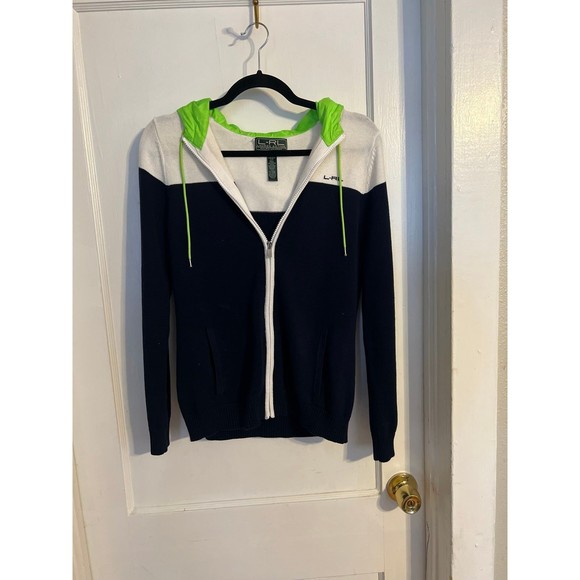 Lauren Ralph Lauren Knit Color Block Full Zip Hooded Jacket Size L - Picture 1 of 6